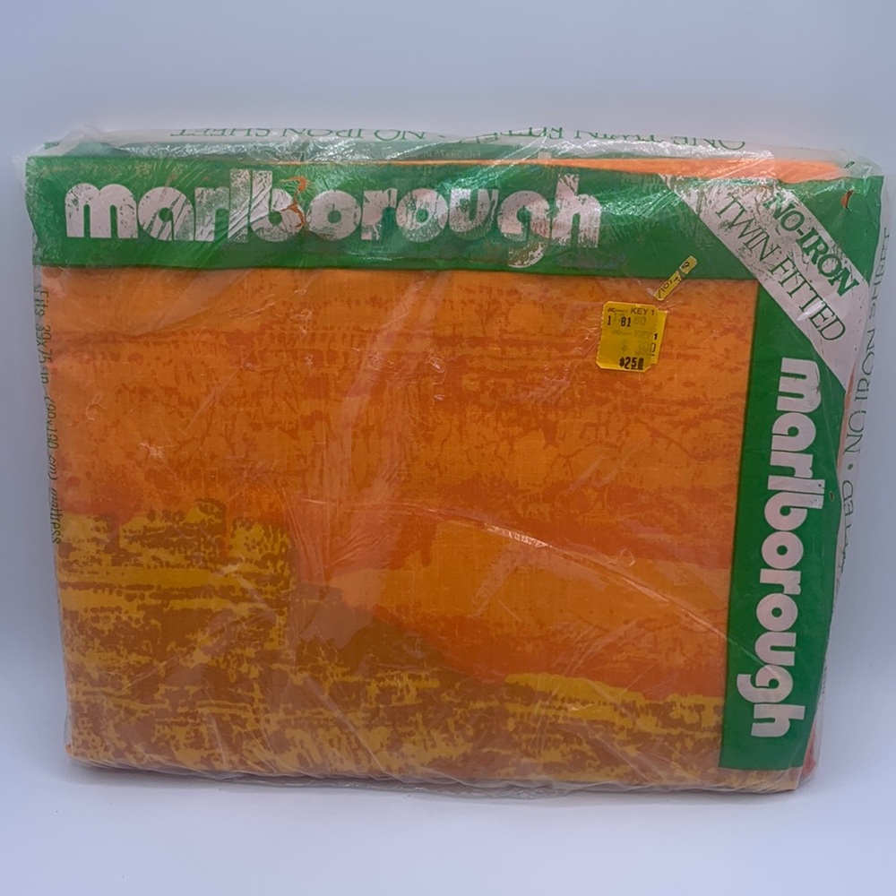 VTG 1970s Marlborough Twin Fitted Sheet Southwest Desert Sunrise Canyon Orange